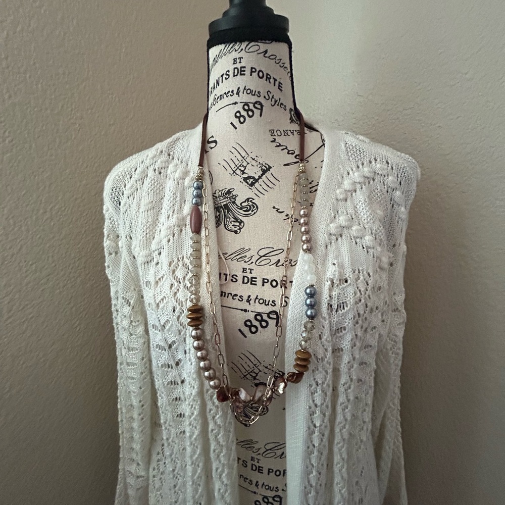 beautiful vintage beaded necklace with paper clip necklace attached